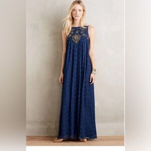Anthropologie Korovilas blue maxi dress.